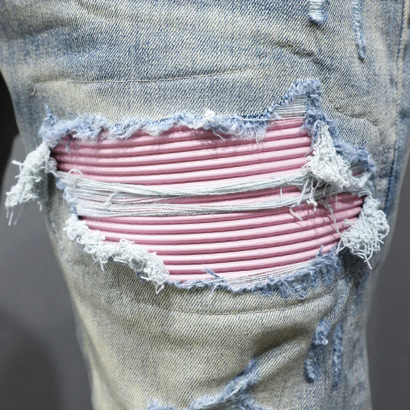 Designer Fashion New Jeans Perforated Patch Wrinkle Washed Nostalgic Elastic Slimming Retro Light Blue Men's Pants Y2K
Designer Fashion New Jeans Perforated Patch Wrinkle Washed Nostalgic Elastic Slimming Retro Light Blue Men's Pants Y2K