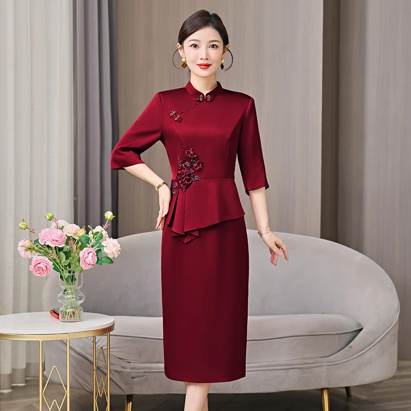 New 2026 Wedding Mommy Dinner Dress Summer Slim Fit Formal Ceremony Dress Polyester Fiber Five Sleeve mid Length Skirt
New 2026 Wedding Mommy Dinner Dress Summer Slim Fit Formal Ceremony Dress Polyester Fiber Five Sleeve mid Length Skirt