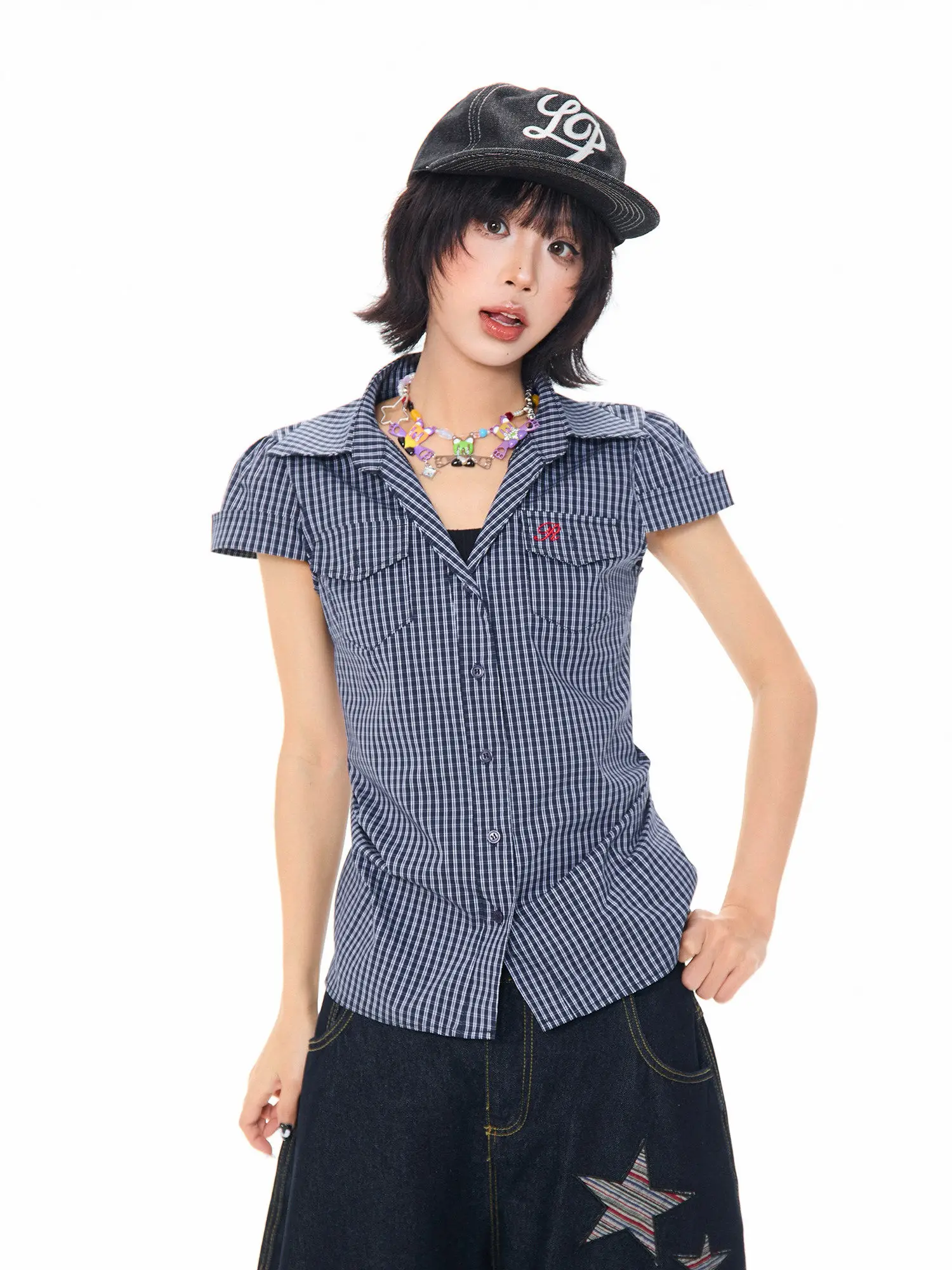 Sweet And Cool Short Sleeve Shirt Women's Slim Fit Checkered Waist-Cinching Top Korean Style Casual Fashion Summer Shirt
Sweet And Cool Short Sleeve Shirt Women's Slim Fit Checkered Waist-Cinching Top Korean Style Casual Fashion Summer Shirt
