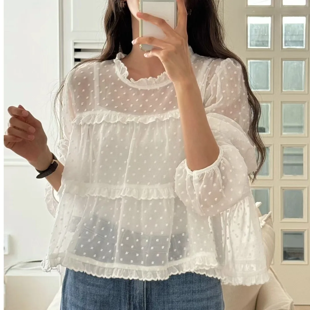 Summer 2026 Chic Black White Polka Dot Long Sleeve round Neck Shirt Two-Piece Set Fashion Korean Style Women's Loose Fit Blouse
Summer 2026 Chic Black White Polka Dot Long Sleeve round Neck Shirt Two-Piece Set Fashion Korean Style Women's Loose Fit Blouse