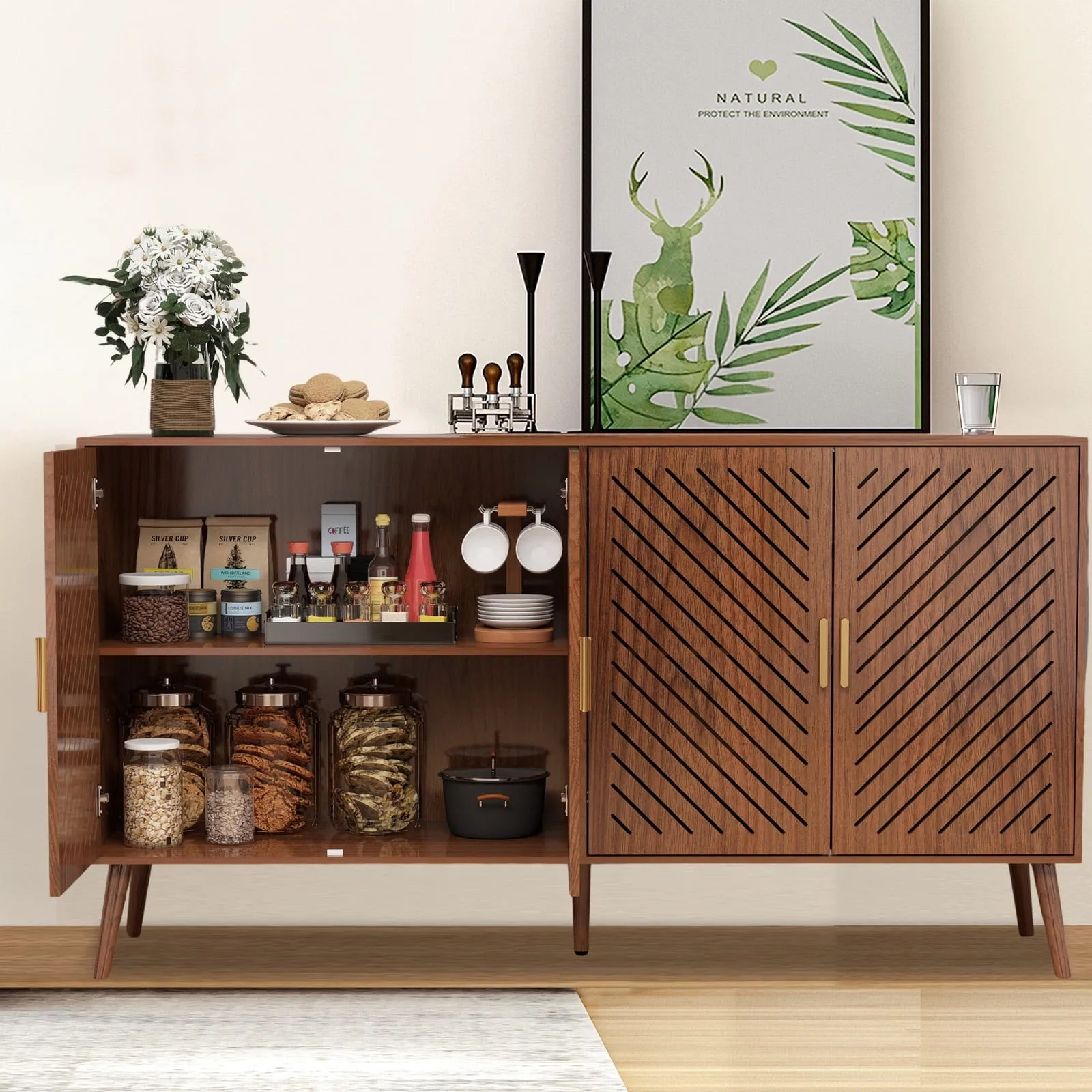 4 Door Wood Storage Cabinet, Large Buffet Sideboard for Kitchen & Dining Room
4 Door Wood Storage Cabinet, Large Buffet Sideboard for Kitchen & Dining Room