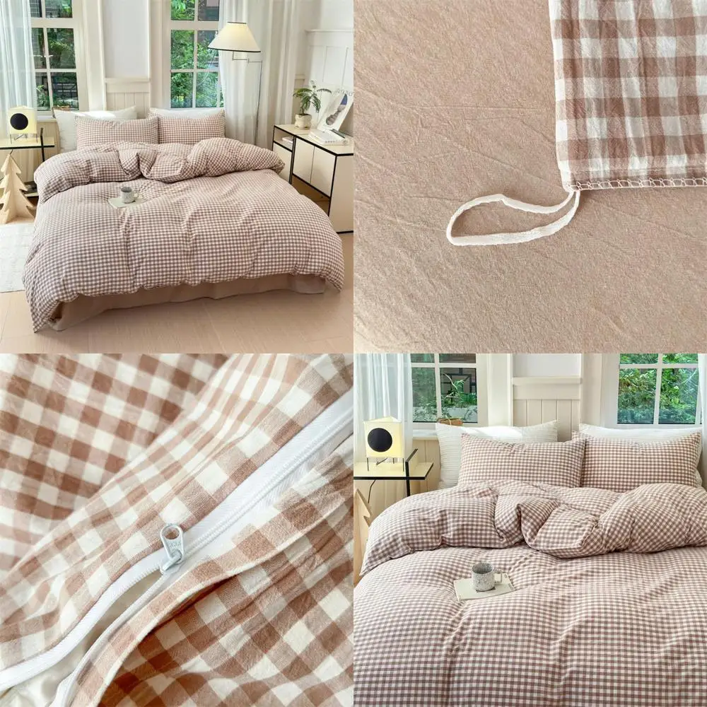 Vintage Brown Plaid Washed Cotton King Size Duvet Cover Set with Beige Cream Checked Pattern, 3-Piece Grid Bedding
Vintage Brown Plaid Washed Cotton King Size Duvet Cover Set with Beige Cream Checked Pattern, 3-Piece Grid Bedding