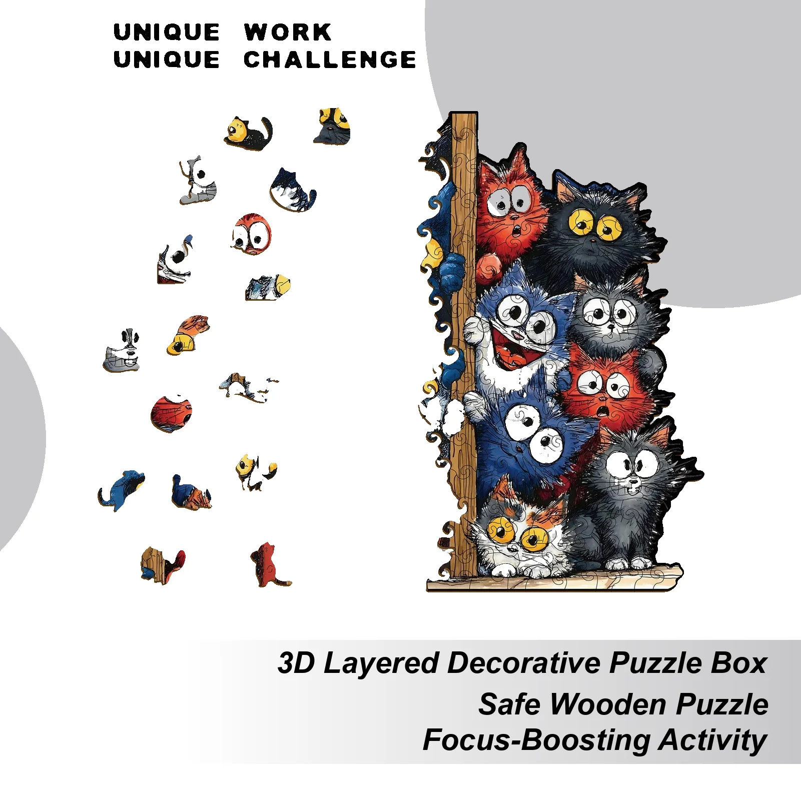 Wooden Cat Puzzle Box 3D Irregular Realistic Toy Cat Wooden Jigsaw Puzzles For Lovers Adults Kids Wall Shelf Home Family Friends
Wooden Cat Puzzle Box 3D Irregular Realistic Toy Cat Wooden Jigsaw Puzzles For Lovers Adults Kids Wall Shelf Home Family Friends