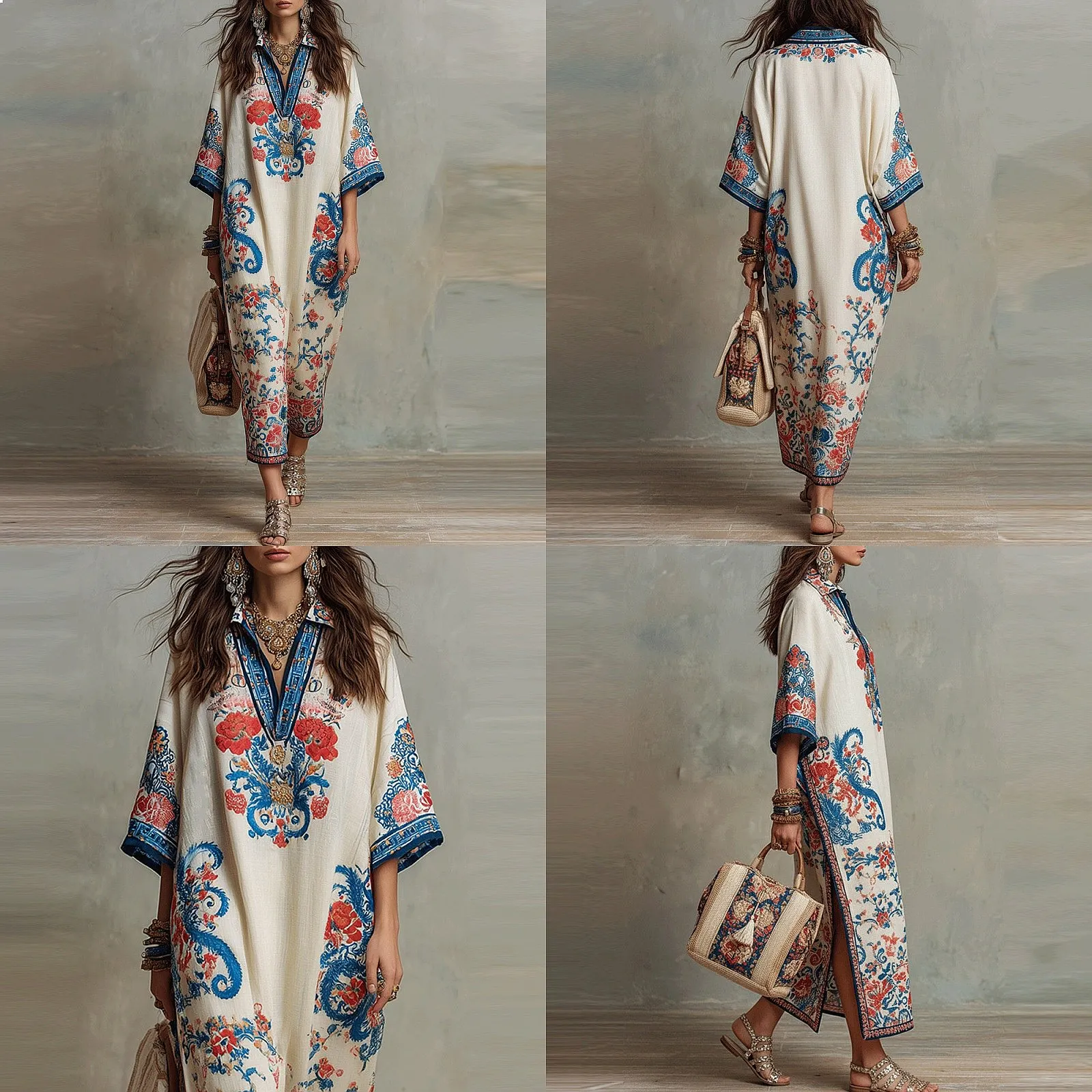 2026 Spring Summer Print V Neck Kaftan Maxi Dress Dresses Split Flared Long Evening Dress
2026 Spring Summer Print V Neck Kaftan Maxi Dress Dresses Split Flared Long Evening Dress