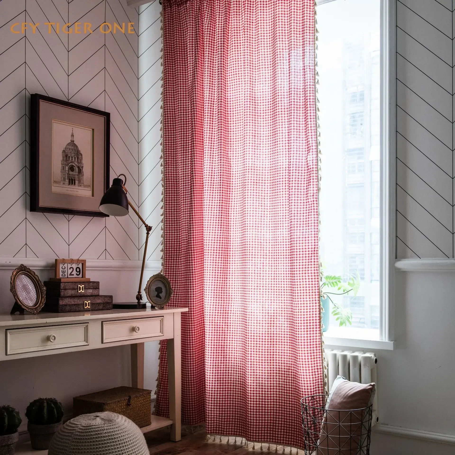 Korean Plaid Cotton Linen with Tassel Window Curtain Blackout Valance for The Luxury Living Room Curtains for Living Room 
Korean Plaid Cotton Linen with Tassel Window Curtain Blackout Valance for The Luxury Living Room Curtains for Living Room