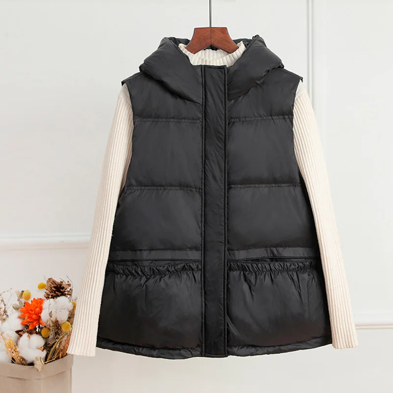 Loose Women's Sleeveless Down Jackets solid color Hooded Ladies Winter Vest Black Casual Waistcoat Female 2022
Loose Women's Sleeveless Down Jackets solid color Hooded Ladies Winter Vest Black Casual Waistcoat Female 2022