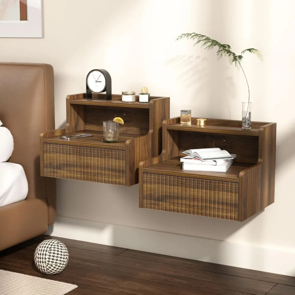 Walnut Floating Nightstand Set of 2 - Wall Mounted Bedside Table with Drawer, Space-Saving End Table for Bedroom, Bathroom, or K
Walnut Floating Nightstand Set of 2 - Wall Mounted Bedside Table with Drawer, Space-Saving End Table for Bedroom, Bathroom, or K