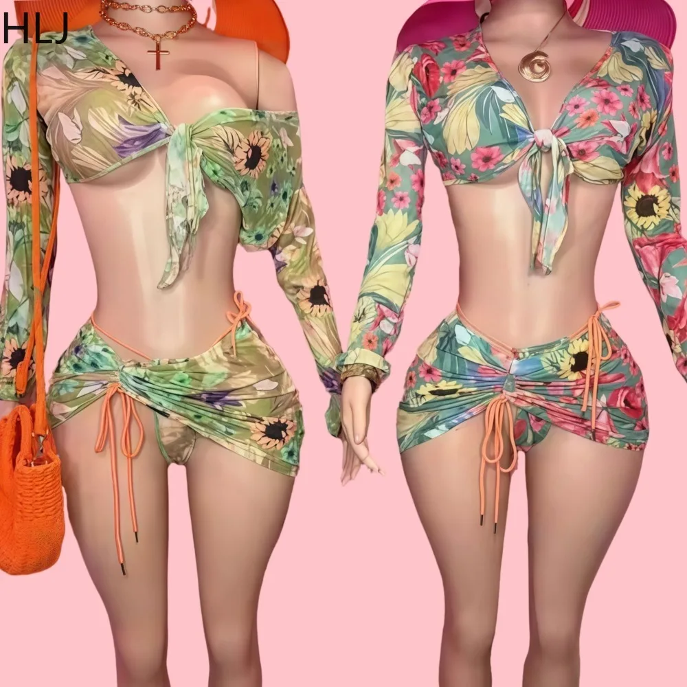 HLJ Sexy Floral Print Mesh 3 Pieces Swimwear Long Sleeve Tie Knot Front Crop Top + Thong Side Drawstring Ruched Mini Skirt Sets
HLJ Sexy Floral Print Mesh 3 Pieces Swimwear Long Sleeve Tie Knot Front Crop Top + Thong Side Drawstring Ruched Mini Skirt Sets