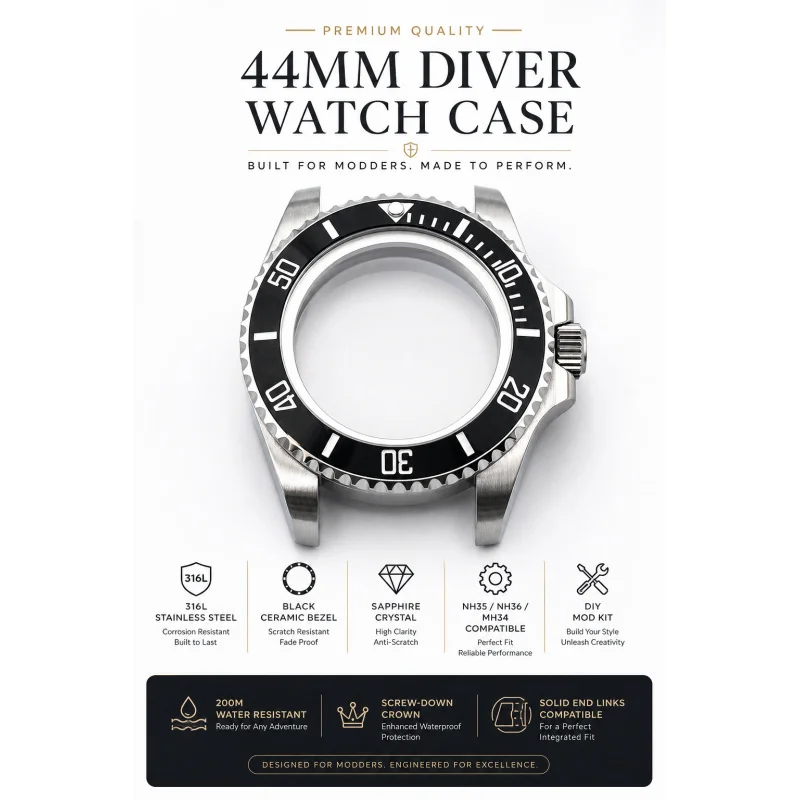 NH35 44mm deepsaea Submariner watch case 316L stainless steel sapphire glass suitable for NH34 NH35 NH36 automatic machinery
NH35 44mm deepsaea Submariner watch case 316L stainless steel sapphire glass suitable for NH34 NH35 NH36 automatic machinery