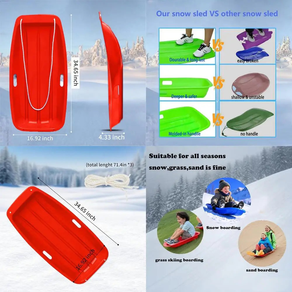 Durable 35 Snow Sleds for Kids & Adults with Pull Rope and Handles for 1-2 Riders
Durable 35 Snow Sleds for Kids & Adults with Pull Rope and Handles for 1-2 Riders