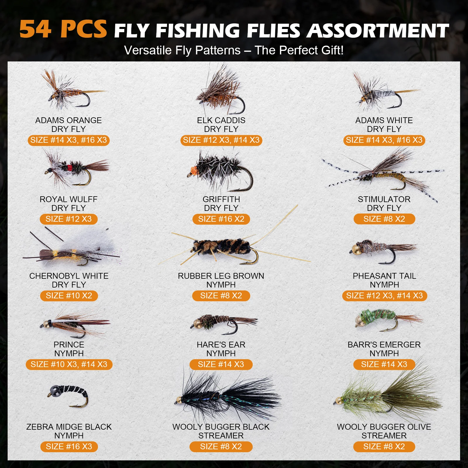 Goture 54Pcs Fly Fishing Flies Assortment with Bamboo Fly Box - Hand-Tied Nymph Dry Wet Streamer Flies for Trout Bass Salmon
Goture 54Pcs Fly Fishing Flies Assortment with Bamboo Fly Box - Hand-Tied Nymph Dry Wet Streamer Flies for Trout Bass Salmon