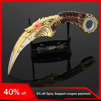 Karambit 회전식 칼, 골든 드래곤 블루 드래곤 클로 나이프, 홀스터 포함, 끝이 없는 금속 장난감 소품 선물, 18cm