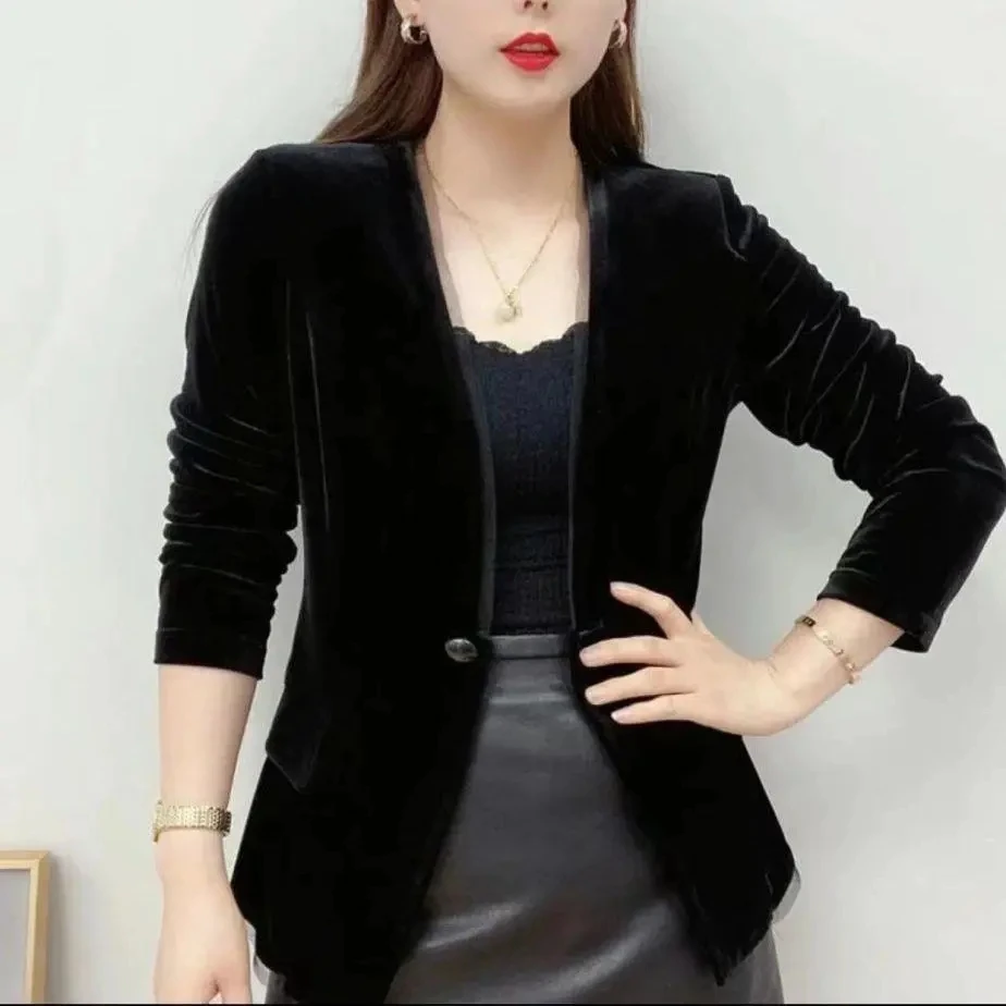 Suit Jacket Women's Autumn Suit Velvet Short Striped Velvet Top Autumn Fashion Gold Velvet Blazer 2024 New
Suit Jacket Women's Autumn Suit Velvet Short Striped Velvet Top Autumn Fashion Gold Velvet Blazer 2024 New