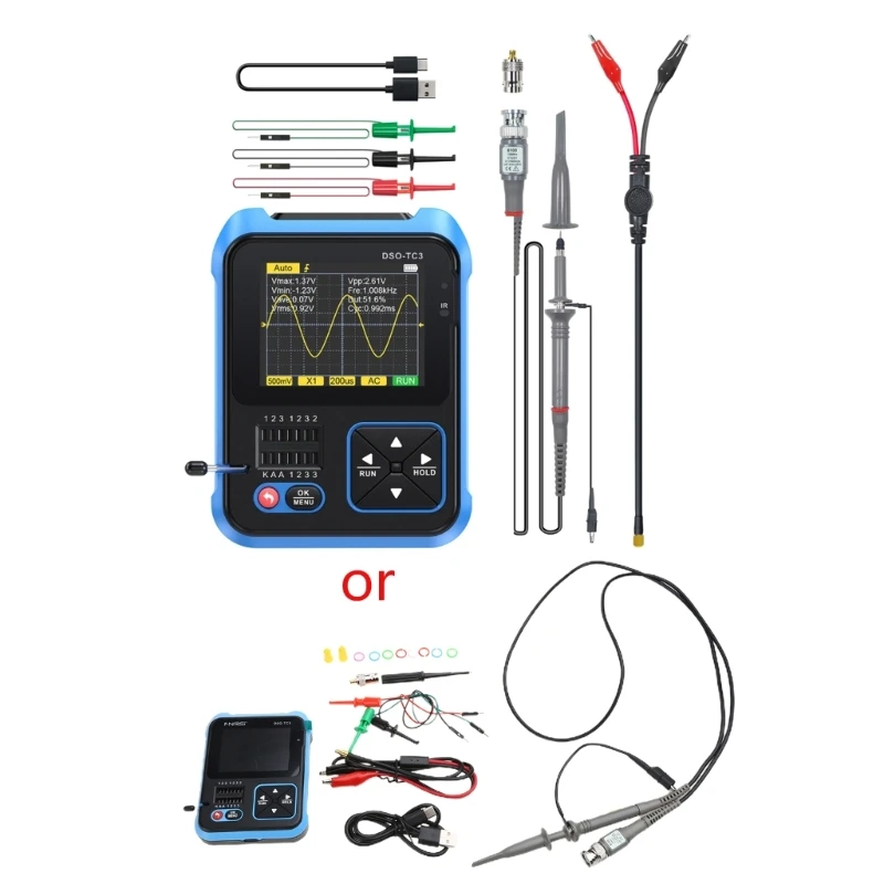 DSO-TC3 Oscilloscope 3-in-1 Handheld Oscilloscope & DDS- Signal Generator & Transistor Tester 500Khz Bandwidth 10MSa/-s
DSO-TC3 Oscilloscope 3-in-1 Handheld Oscilloscope & DDS- Signal Generator & Transistor Tester 500Khz Bandwidth 10MSa/-s