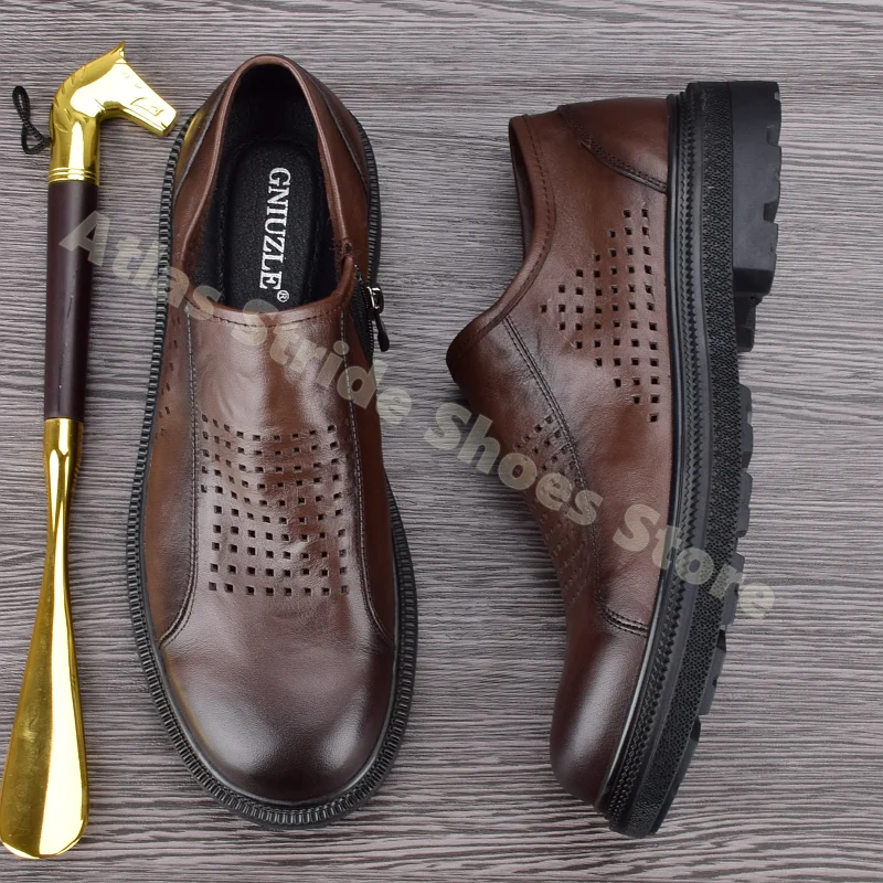 Men Hollow Out Leather Shoes Breathable Business Casual Loafers With Side Zipper Comfortable Non Slip Rubber Sole Office Shoes
Men Hollow Out Leather Shoes Breathable Business Casual Loafers With Side Zipper Comfortable Non Slip Rubber Sole Office Shoes