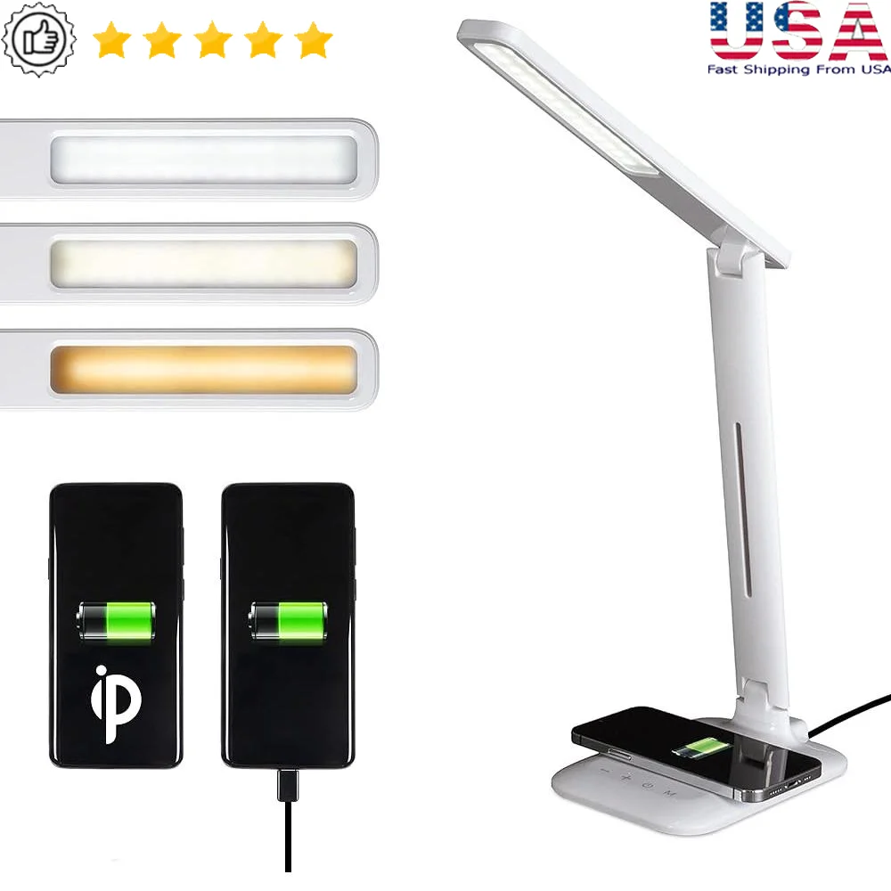 LED Desk Lamp with Wireless Qi Charging USB Port ClearSun Technology Adjustable Height Eye Care 3 Color Modes Natural Light
LED Desk Lamp with Wireless Qi Charging USB Port ClearSun Technology Adjustable Height Eye Care 3 Color Modes Natural Light