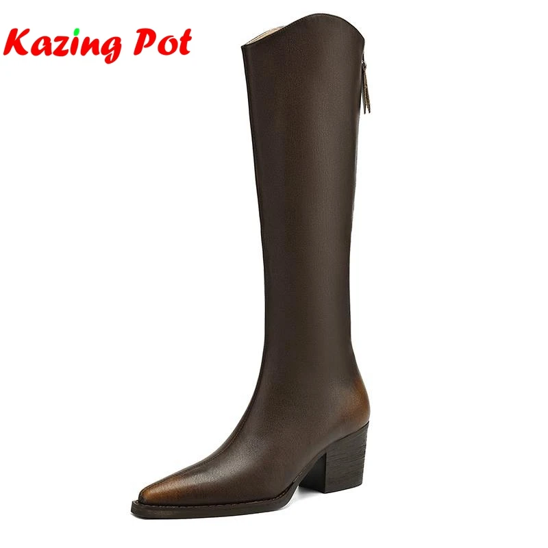 Krazing Pot Cow Split Skin Pointed Toe Thick High Heels Knight Riding Boots Winter Shoes Gradient Color Women Knee-high Boots
Krazing Pot Cow Split Skin Pointed Toe Thick High Heels Knight Riding Boots Winter Shoes Gradient Color Women Knee-high Boots