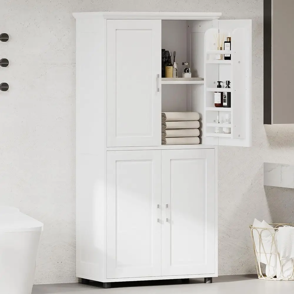 4-Door White Kitchen Pantry Cabinet with Shelving Rack, Modern Style
4-Door White Kitchen Pantry Cabinet with Shelving Rack, Modern Style