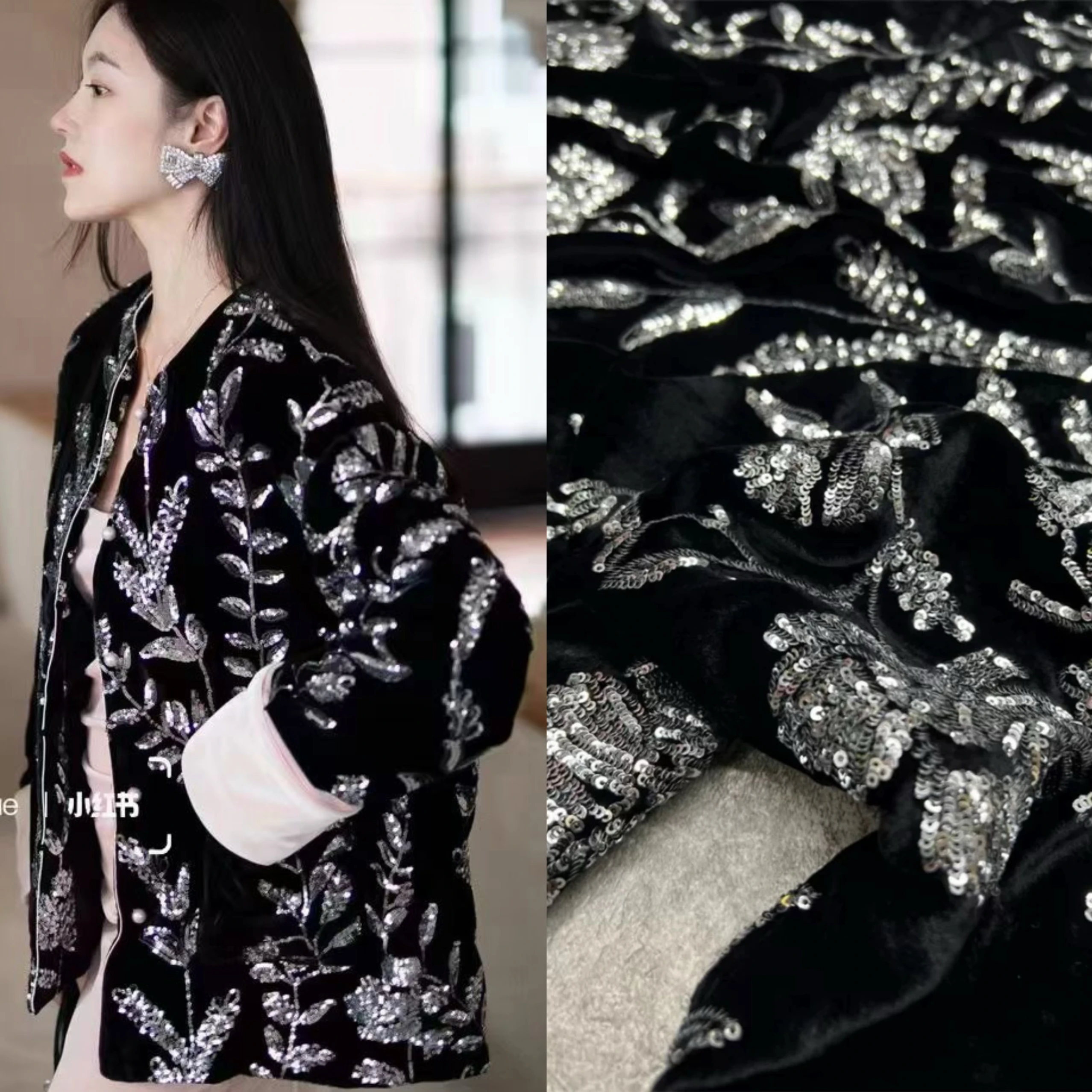 Новая черная шелковая бархатная ткань с вышивкой и блестками для тяжелой промышленности, новый жилет Cheongsam в национальном стиле, куртка из натуральной бархатной ткани 
Новая черная шелковая бархатная ткань с вышивкой и блестками для тяжелой промышленности, новый жилет Cheongsam в национальном стиле, куртка из натуральной бархатной ткани
