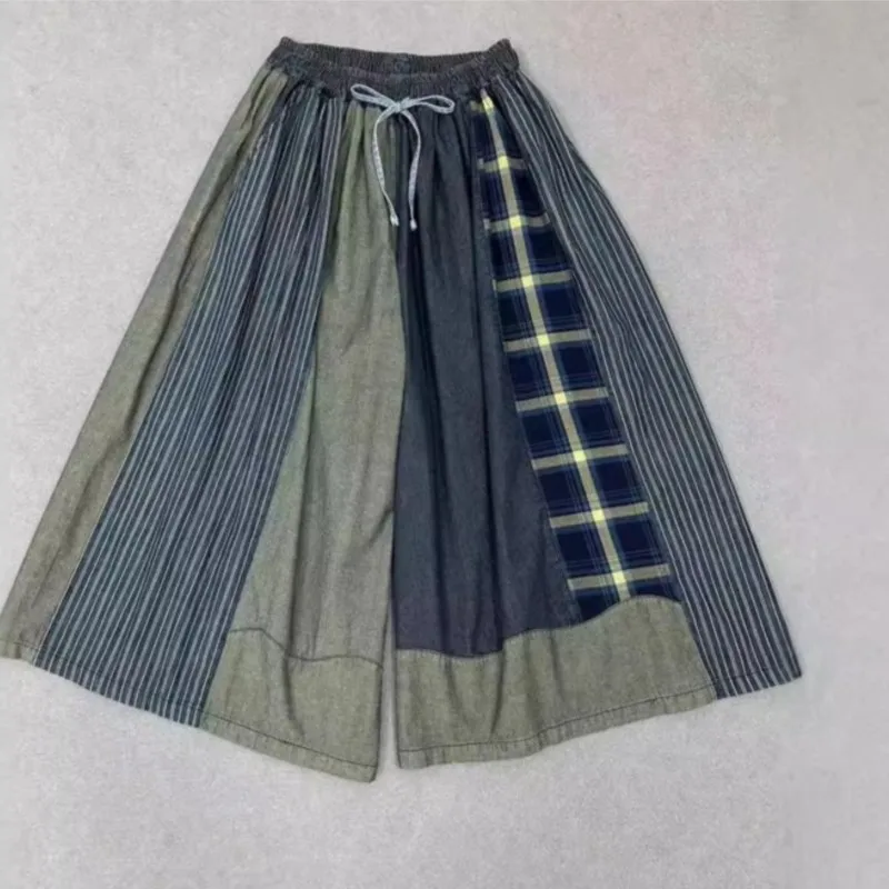 Johnature Autumn New Denim Patchwork Wide-leg Pants Loose Casual Drawstring Elastic Waist Retro Nine-point Women Pants
Johnature Autumn New Denim Patchwork Wide-leg Pants Loose Casual Drawstring Elastic Waist Retro Nine-point Women Pants