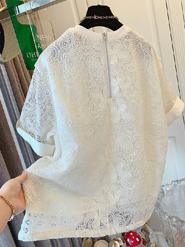 plus Size Women's T-Shirt Casual Style Loose Fit Short Sleeve Embroidered Lace Top Breathable Polyester Summer Shirt
plus Size Women's T-Shirt Casual Style Loose Fit Short Sleeve Embroidered Lace Top Breathable Polyester Summer Shirt