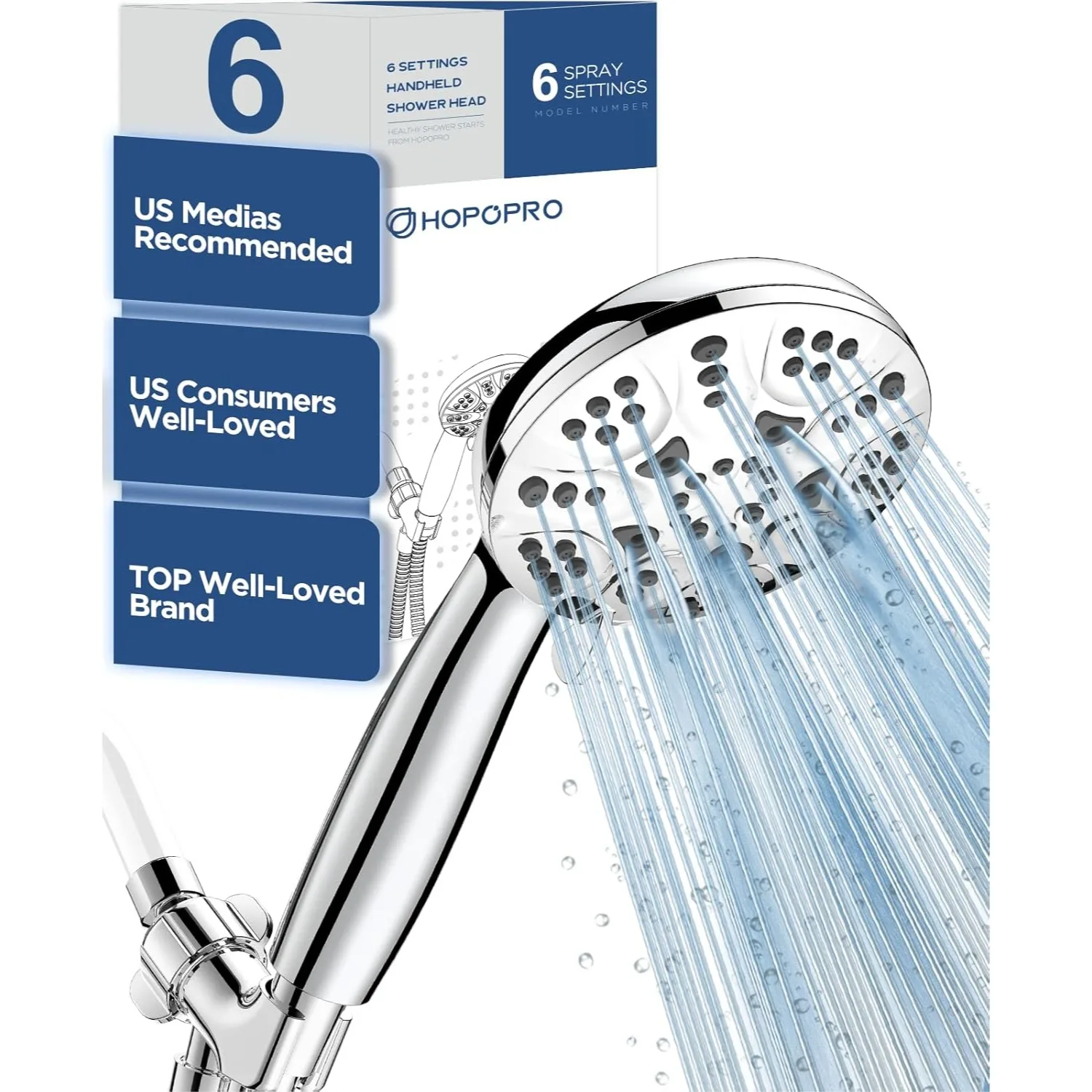 High Pressure Handheld Shower Head Set with 6 Modes, 59 Inch Hose, Bracket, and Teflon Tape
High Pressure Handheld Shower Head Set with 6 Modes, 59 Inch Hose, Bracket, and Teflon Tape