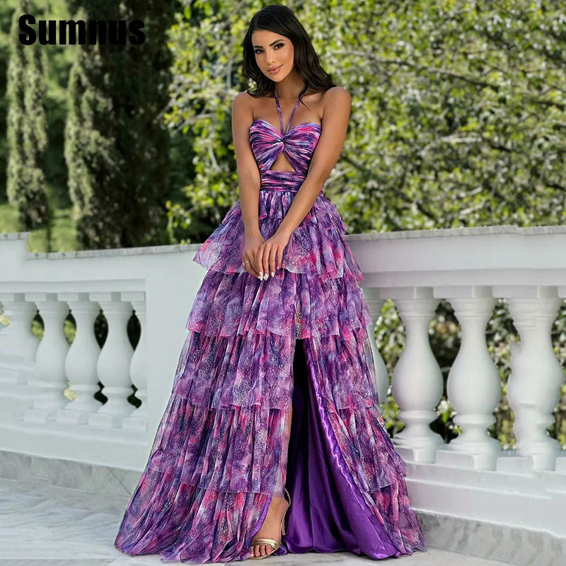 Sumnus Charming A-Line Purple Prom Dresses Halter Side Slit Party Dresses Floral Print Sleeveless Evening Dresses Customized
Sumnus Charming A-Line Purple Prom Dresses Halter Side Slit Party Dresses Floral Print Sleeveless Evening Dresses Customized