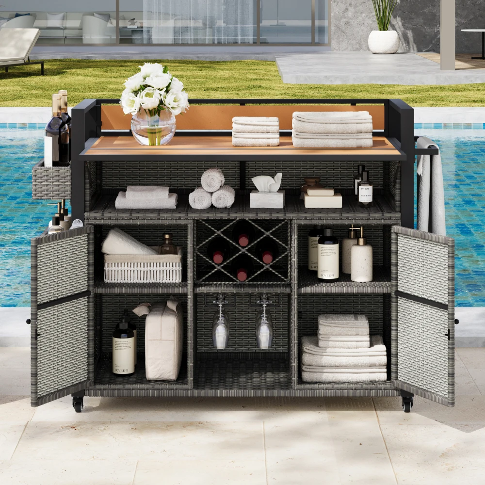 K&K 52.8"W Wicker Outdoor Grill Cart: Extended Plastic Wood Top, Rolling Storage, Patio/Pool, Double Handle, Grey
K&K 52.8"W Wicker Outdoor Grill Cart: Extended Plastic Wood Top, Rolling Storage, Patio/Pool, Double Handle, Grey