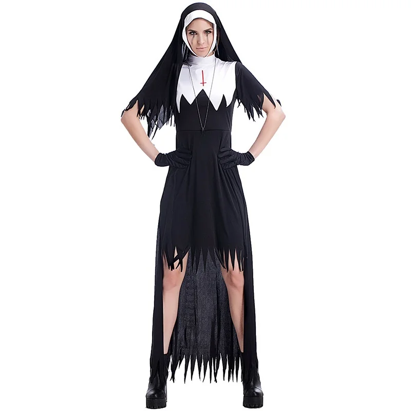 Halloween Atmosphere Cosplay Role-playing Nun Long Dress Terror Devil Black White Religious Costume Women's Fashion Trend
Halloween Atmosphere Cosplay Role-playing Nun Long Dress Terror Devil Black White Religious Costume Women's Fashion Trend