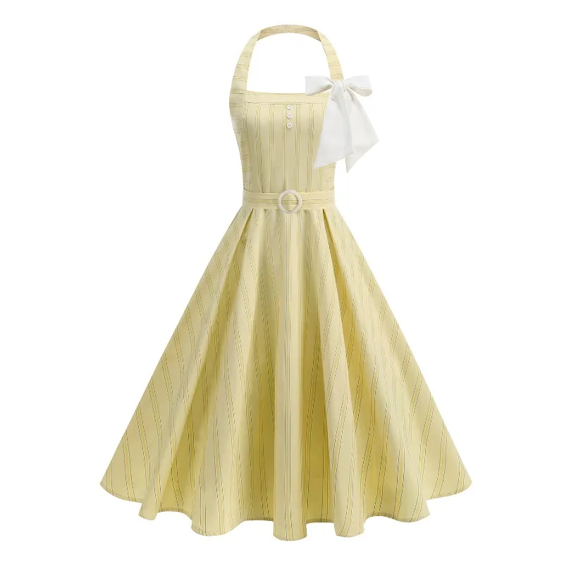 Новинка 2025, Хепберн, винтажное лоскутное полосатое платье с лямкой на шее, сексуальное летнее женское платье в стиле ретро, желтое, розовое трапециевидное платье миди для подиума
Новинка 2025, Хепберн, винтажное лоскутное полосатое платье с лямкой на шее, сексуальное летнее женское платье в стиле ретро, желтое, розовое трапециевидное платье миди для подиума