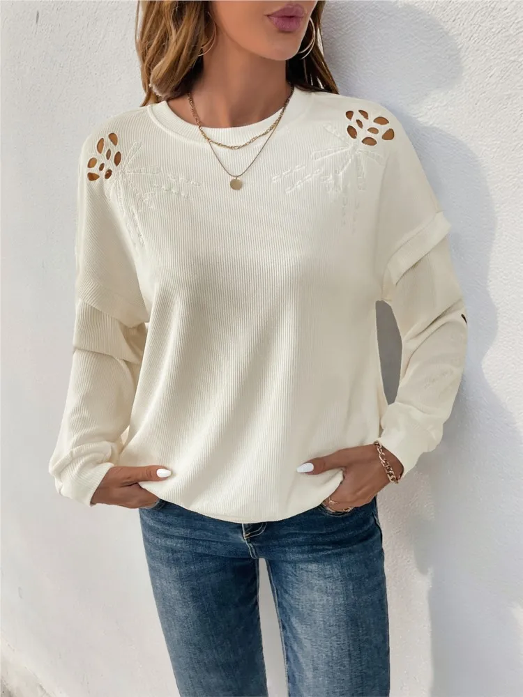 Women's Clothing Casual Simple Style Elegant Top Long-sleeved Sweatshirt Pullover Hollow Comfortable Commuting Solid Color Loose
Women's Clothing Casual Simple Style Elegant Top Long-sleeved Sweatshirt Pullover Hollow Comfortable Commuting Solid Color Loose