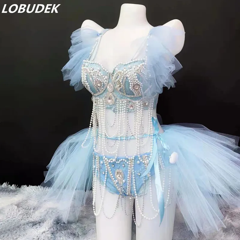 Nightclub DJ Singer Dancer Performance Costume Light Blue Tutu Mini Skirt Pearl Crystal Bikini Outfit Club Party Sexy Stage Wear
Nightclub DJ Singer Dancer Performance Costume Light Blue Tutu Mini Skirt Pearl Crystal Bikini Outfit Club Party Sexy Stage Wear