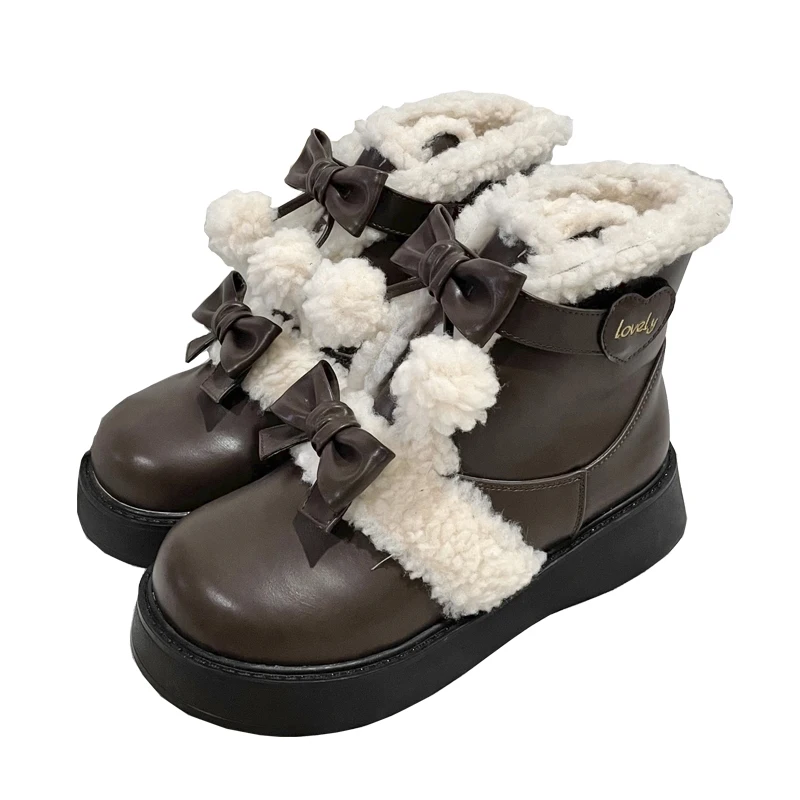 Mid Heel Platform Flats Lolita Boots For Women Winter New Plush Bear Bowknot High Top Female Ankle Boots Japanese Kawaii Lolita
Mid Heel Platform Flats Lolita Boots For Women Winter New Plush Bear Bowknot High Top Female Ankle Boots Japanese Kawaii Lolita