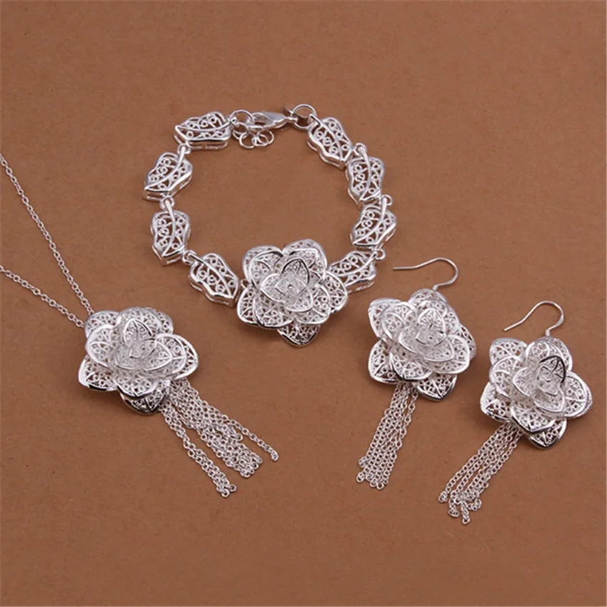 Hot classic 925 Sterling Silver fine flower Pendant necklace earrings bracelet Jewelry sets for women Fashion Party wedding Gift
Hot classic 925 Sterling Silver fine flower Pendant necklace earrings bracelet Jewelry sets for women Fashion Party wedding Gift