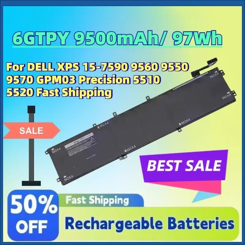 Upgrade New 6GTPY 9500mAh/ 97Wh 11.4V Laptop Battery for DELL XPS 15-7590 9560 9550 9570 GPM03 Precision 5510 5520 Fast
Upgrade New 6GTPY 9500mAh/ 97Wh 11.4V Laptop Battery for DELL XPS 15-7590 9560 9550 9570 GPM03 Precision 5510 5520 Fast