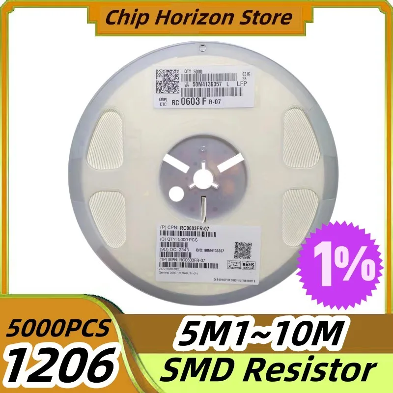 5000 шт. 1206 5M1 ~ 10M резистор SMD 5M6 6M2 6M8 7M5 8M2 9M1 10M 1% Ом чип-резистор 1/4 Вт новый
5000 шт. 1206 5M1 ~ 10M резистор SMD 5M6 6M2 6M8 7M5 8M2 9M1 10M 1% Ом чип-резистор 1/4 Вт новый