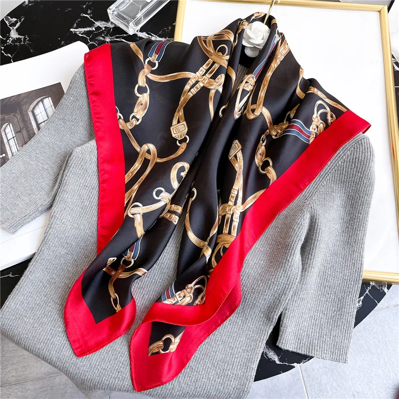 Fashion Women Square 70*70cm Kerchief Silk Satin Women's Hijab Hair Scarf Chain Print Hair Scarves Shawl Scarves For Ladies
Fashion Women Square 70*70cm Kerchief Silk Satin Women's Hijab Hair Scarf Chain Print Hair Scarves Shawl Scarves For Ladies
