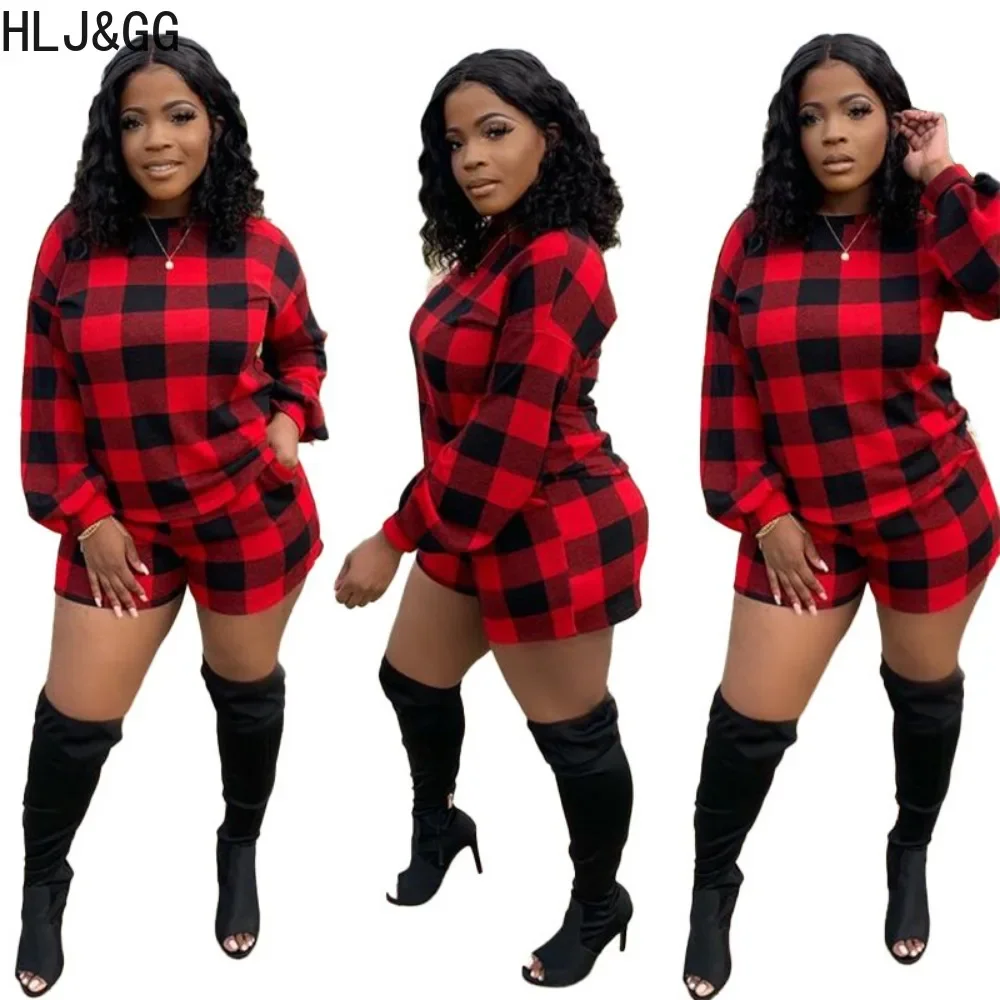 HLJ&GG Black Red Autumn Casual Plaid Printing Shorts Sets Women Round Neck Long Sleeve Top + Shorts Two Piece Outfits Tracksuits
HLJ&GG Black Red Autumn Casual Plaid Printing Shorts Sets Women Round Neck Long Sleeve Top + Shorts Two Piece Outfits Tracksuits