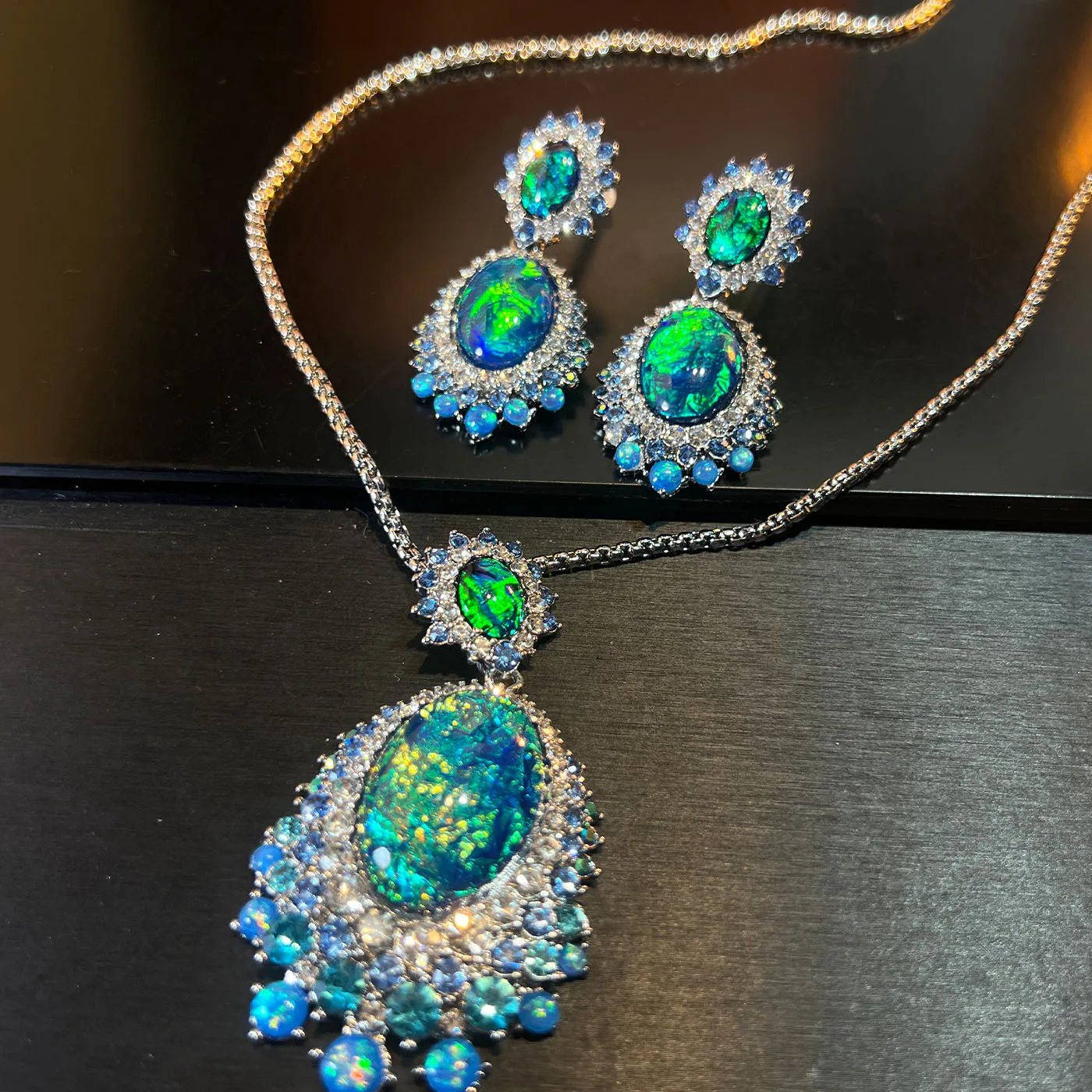 Necklace and Earrings for Women Statement Simulated Opal with Multi Stone Accents for Evening Party Wear Female Gift
Necklace and Earrings for Women Statement Simulated Opal with Multi Stone Accents for Evening Party Wear Female Gift