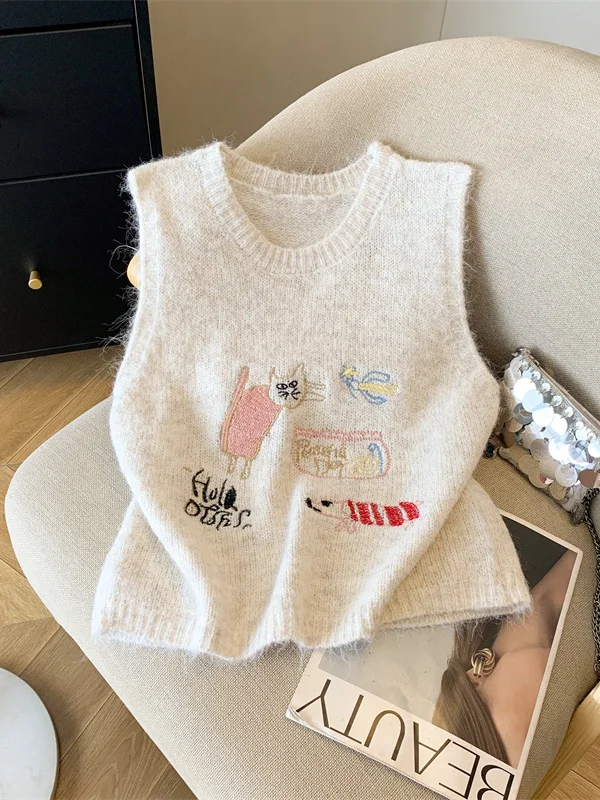 Loose Knitted round Ne Embroidered Vest Top Women's Outerwear Svel irt Commute Sle Straight Cut Autumn New Arrival
Loose Knitted round Ne Embroidered Vest Top Women's Outerwear Svel irt Commute Sle Straight Cut Autumn New Arrival