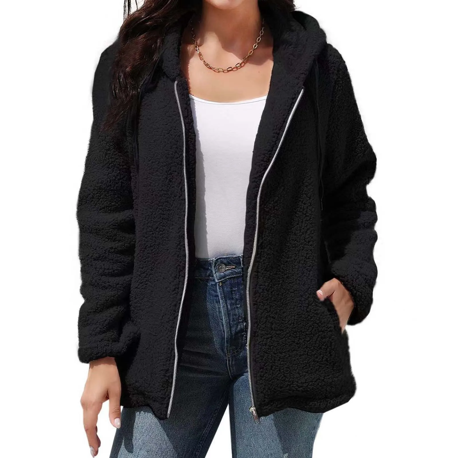 Womens Fleece Jackets Solid Zip Up Coats Long Sleeve Fuzzy Hooded Jacket Outerwear With Pockets Women's Coats
Womens Fleece Jackets Solid Zip Up Coats Long Sleeve Fuzzy Hooded Jacket Outerwear With Pockets Women's Coats