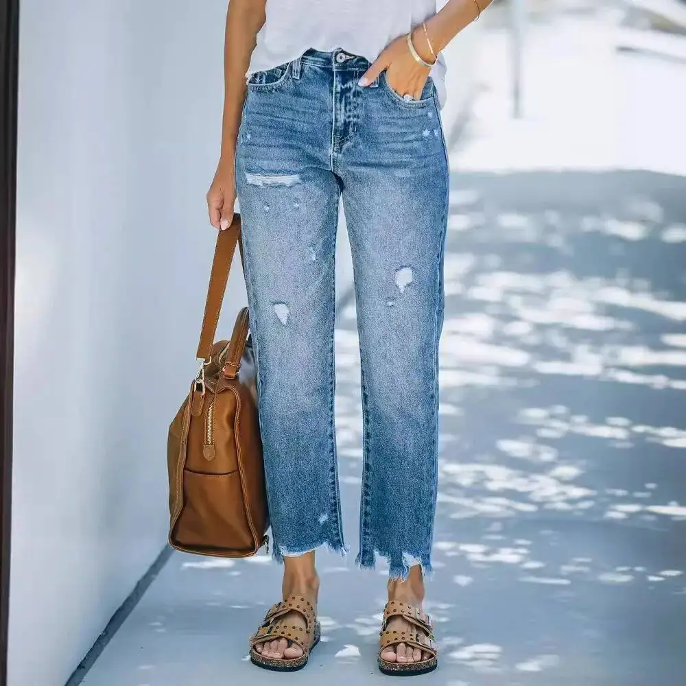 Women's Jeans 2025 Summer Hot Sale High Waist Ripped Hole Denim Straight Pants Female Blue Cropped Trousers Woman Clothing
Women's Jeans 2025 Summer Hot Sale High Waist Ripped Hole Denim Straight Pants Female Blue Cropped Trousers Woman Clothing