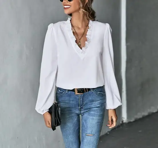 2026 Popular Women's Ruffled V-Neck Loose Long Sleeved Commuting Women's Shirt Top
2026 Popular Women's Ruffled V-Neck Loose Long Sleeved Commuting Women's Shirt Top