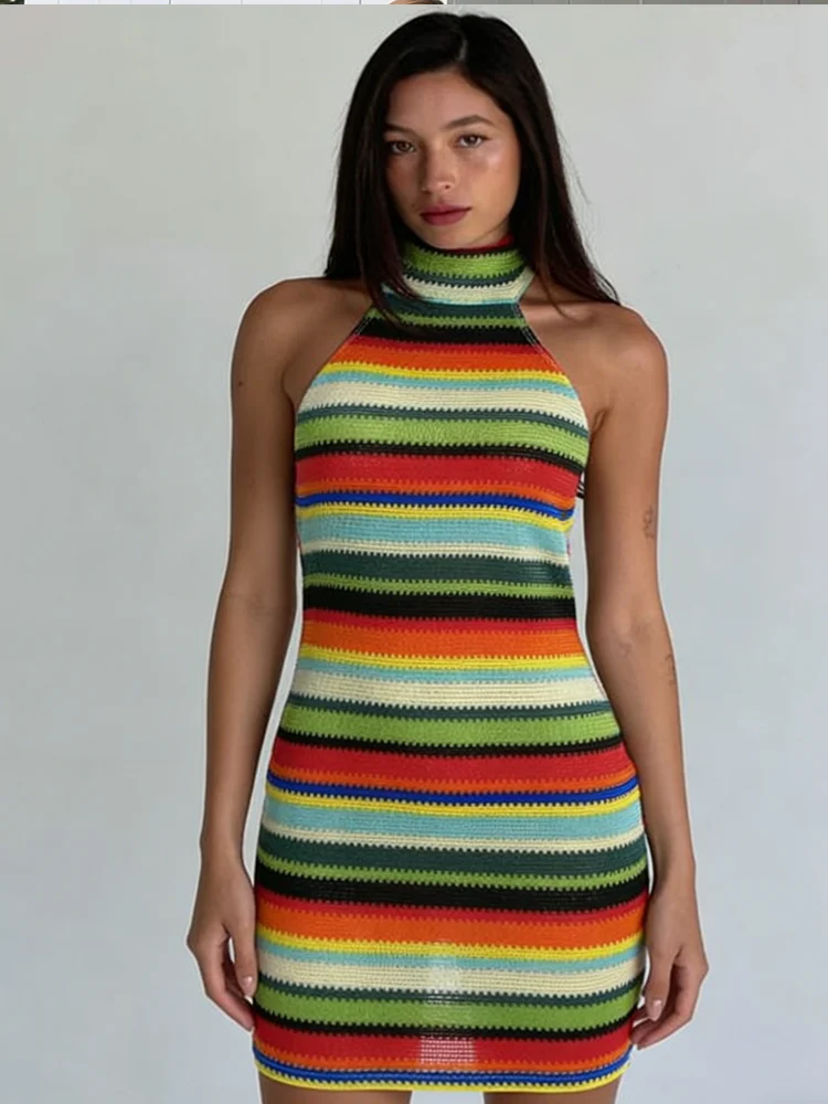 Nibber Backless Hottie Halter Dress Women Colorful Stripe Sexy Bandage Knit Fit Sleeveless Stretch Vacation Beach Party Clubwear
Nibber Backless Hottie Halter Dress Women Colorful Stripe Sexy Bandage Knit Fit Sleeveless Stretch Vacation Beach Party Clubwear