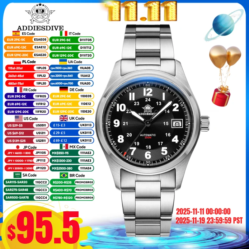 ADDIESDIVE Men's Leisure Watch BGW9 Super Luminous Sapphire Crystal 200M Waterproof Reloj Hombre Automatic Mechanical Watches
ADDIESDIVE Men's Leisure Watch BGW9 Super Luminous Sapphire Crystal 200M Waterproof Reloj Hombre Automatic Mechanical Watches