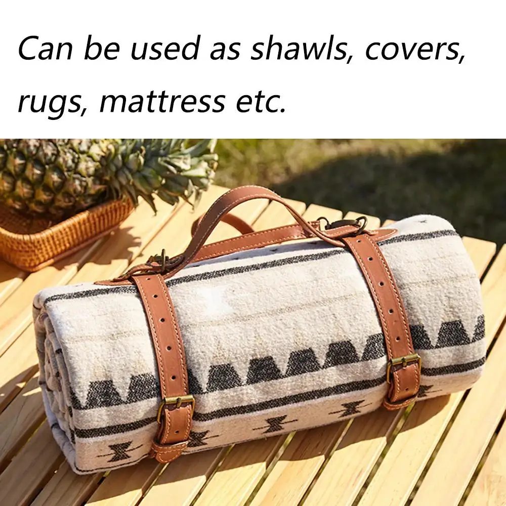 Outdoor Wool Warm Blanket Picnic Camping Mat with Leather Sheath Tourist Shawls Geometric Pattern Mattress Sleeping Pad
Outdoor Wool Warm Blanket Picnic Camping Mat with Leather Sheath Tourist Shawls Geometric Pattern Mattress Sleeping Pad