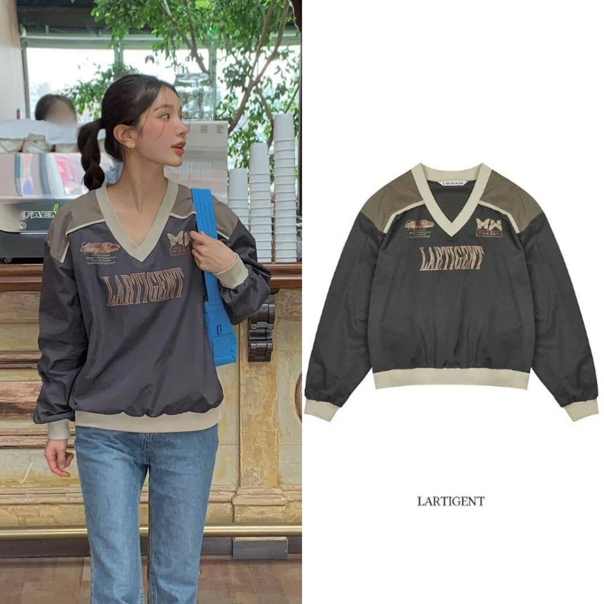 Loose Long Sve V-Ne Sweatirt with Letter Print Larti Spring Faion Ladies Jaet Other Material 00%
Loose Long Sve V-Ne Sweatirt with Letter Print Larti Spring Faion Ladies Jaet Other Material 00%