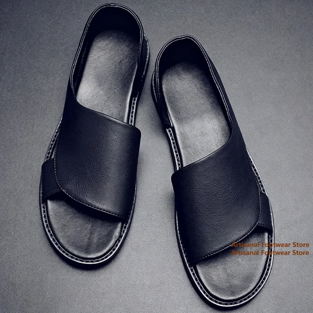 Men's Black Leather Single Wide Strap Slide Sandals Open Toe Slip-On Open Back Comfort Flat Casual Summer Walking Leather Slides
Men's Black Leather Single Wide Strap Slide Sandals Open Toe Slip-On Open Back Comfort Flat Casual Summer Walking Leather Slides