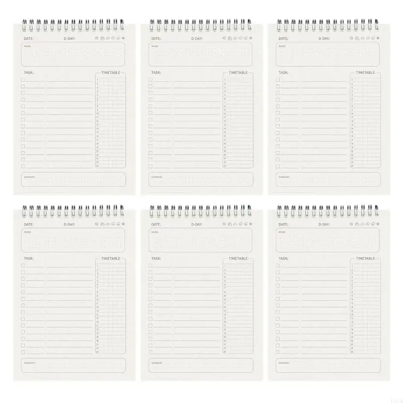 2025 Новый 6pcs Twin-Wire Day Day Planner 160 страниц без недатированного ежедневного планировщика.
2025 Новый 6pcs Twin-Wire Day Day Planner 160 страниц без недатированного ежедневного планировщика.