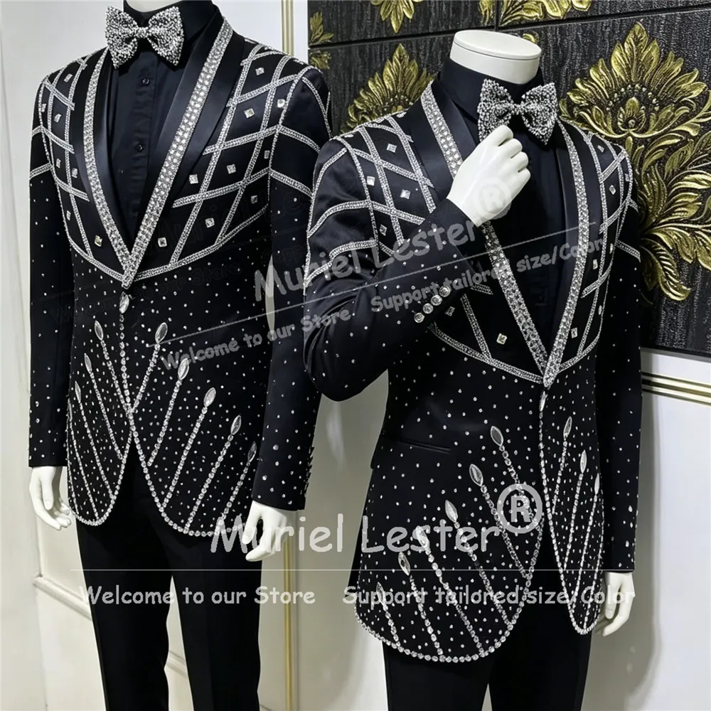 Sparkly Beading Crystal Men Suits 2 Piece Sets Groom Tuxedos Shawl Lapel Prom Blazer Customized Dinner Party Wedding ropa hombre
Sparkly Beading Crystal Men Suits 2 Piece Sets Groom Tuxedos Shawl Lapel Prom Blazer Customized Dinner Party Wedding ropa hombre